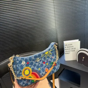 Coach Teri Denim Embroidered Underarm tote hand bags