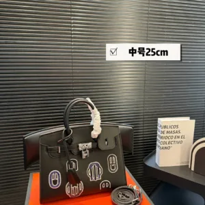 Hermes Black Silver Birkin Bulingbuling Handbag