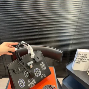 Hermes Black Silver Birkin Bulingbuling Handbag