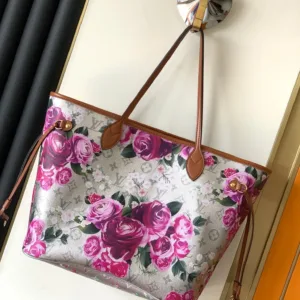 M21352 Garden Neverfull MM Monogram Floral Flower Tote Bag