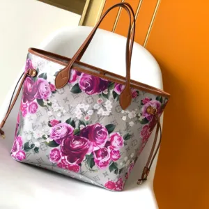 M21352 Garden Neverfull MM Monogram Floral Flower Tote Bag