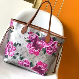 M21352 Garden Neverfull MM Monogram Floral Flower Tote Bag