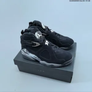 Air Jordan 8 Retro "Chrome" High Top Black Silver Sneakers