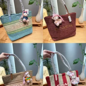 Coach City striped straw woven tote hand bags