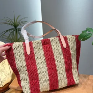 Coach City striped straw woven tote hand bags