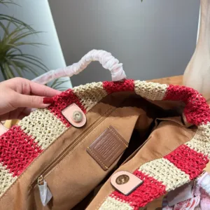 Coach City striped straw woven tote hand bags