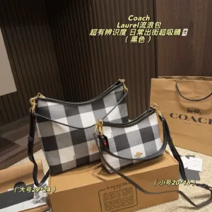 Coach Laurel series blue black checkered tote hand bags