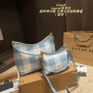 Coach Laurel series blue black checkered tote hand bags