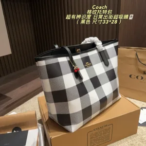 Coach blue black checkered tote hand bags