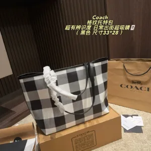 Coach blue black checkered tote hand bags