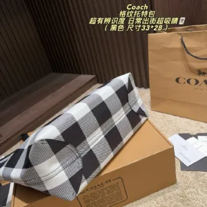Coach blue black checkered tote hand bags