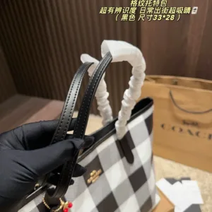 Coach blue black checkered tote hand bags