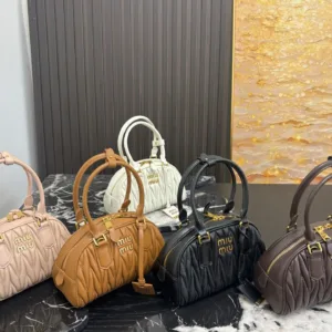 MiuMiu Arcadie Matelassé series pleated bowling tote handbags