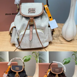 MiuMiu brown black white denim backpack