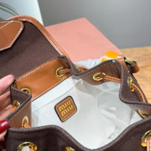 MiuMiu brown black white denim backpack