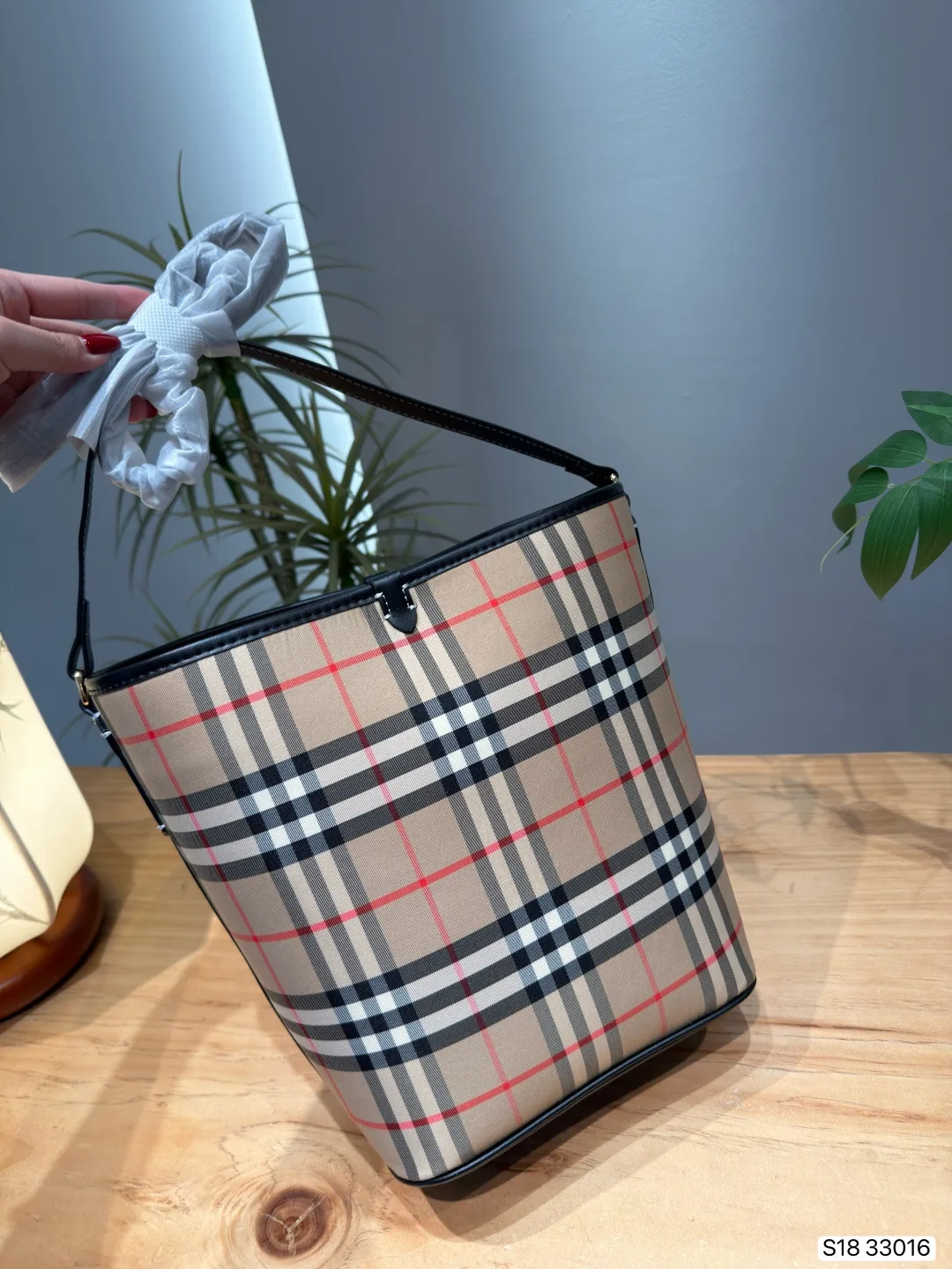 Burberry classic plaid bucket handbag