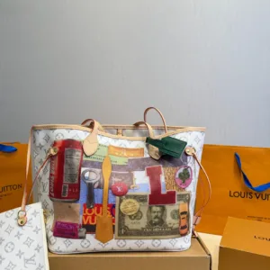 LV Neverfull Classic 2-in-1 Old Flower Red Inner Tote Hand Bags