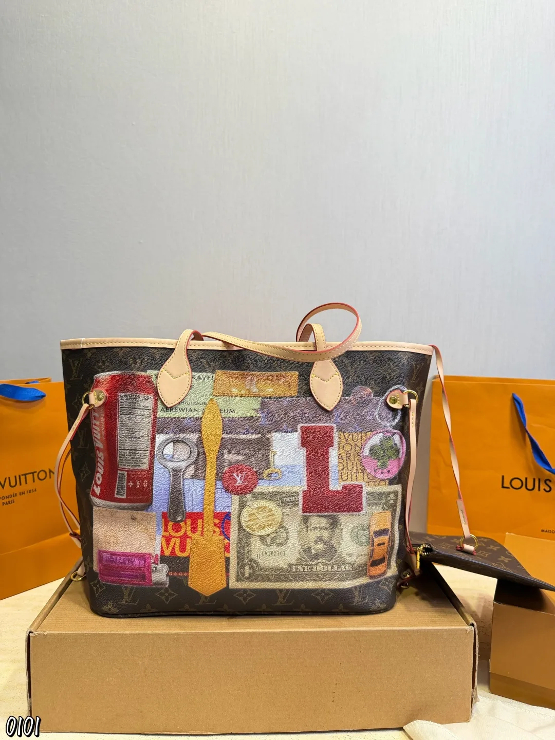 LV Neverfull Classic 2-in-1 Old Flower Red Inner Tote Hand Bags - Image 8