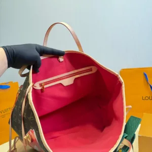 LV Neverfull Classic 2-in-1 Old Flower Red Inner Tote Hand Bags