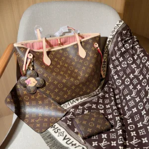 Lv neverfull shopping bag scarf wallet
