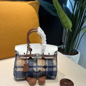 Hermes woolen plaid s46 25 Platinum Tote Handbags