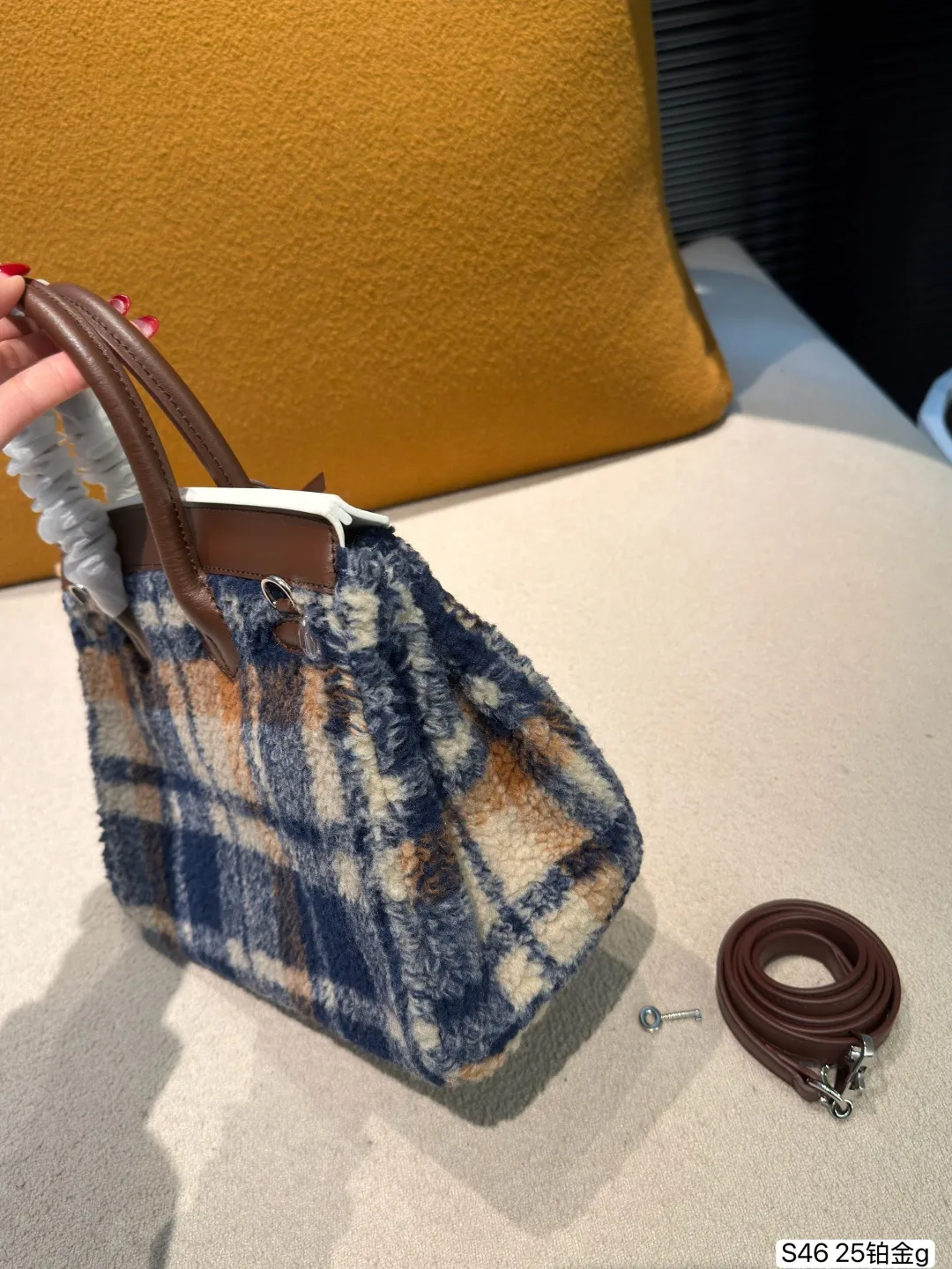 Hermes woolen plaid s46 25 Platinum Tote Handbags - Image 4